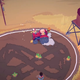 A tractor man chases other people in a circle.
